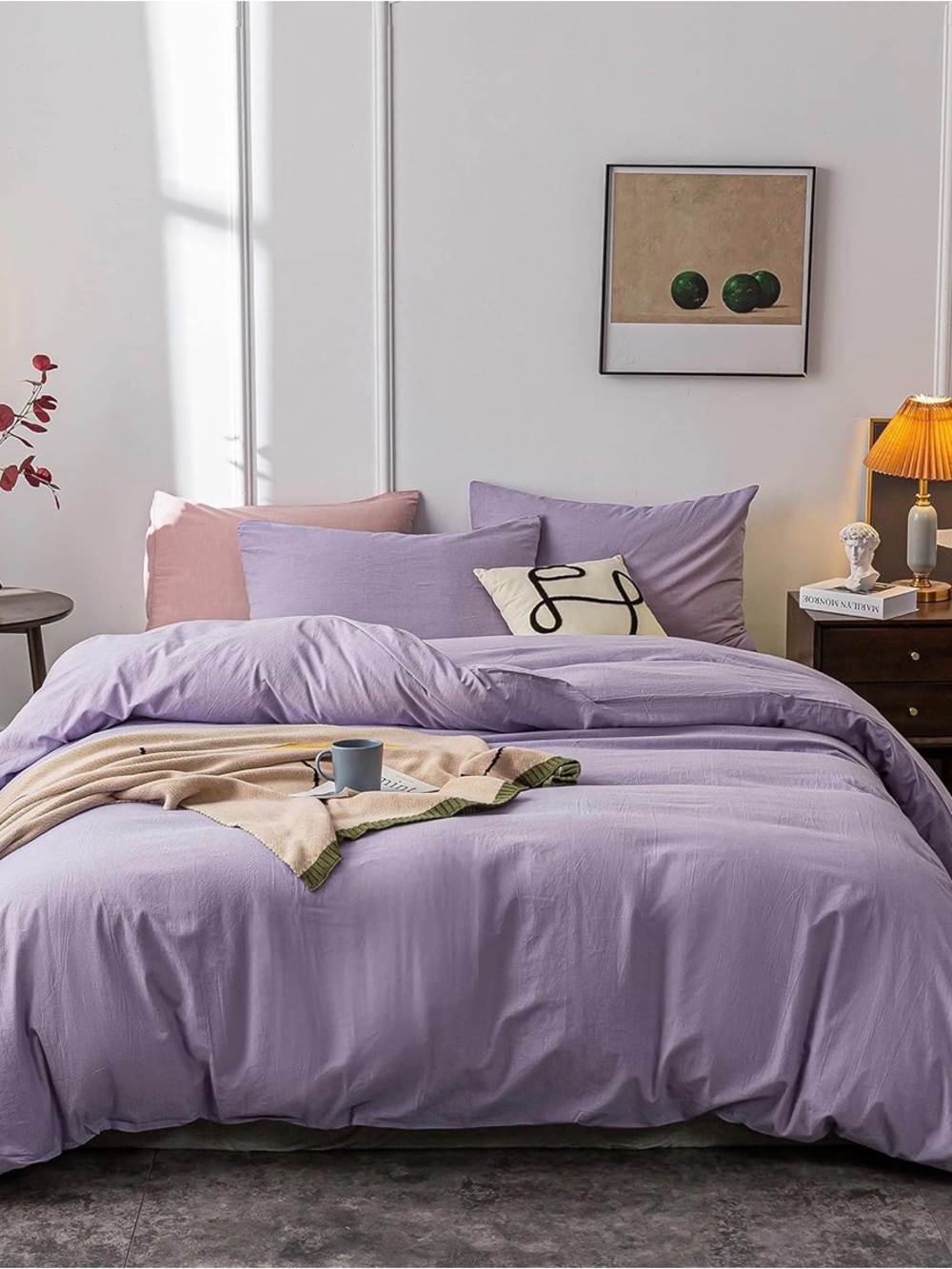 Queen Duvet Cover Set, 100% Cotton - Lavender Purple